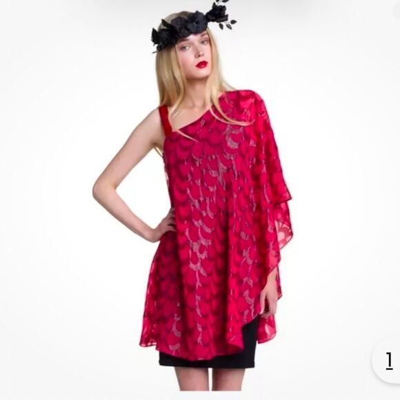 ERIN FETHERSTON Pink Overlay Black Lea Silk Metallic Party Dress  NEW Flawed - Picture 2 of 11